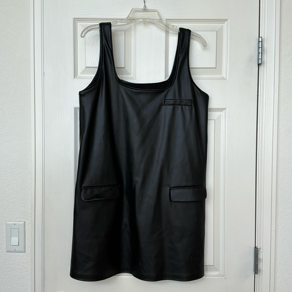 ZARA black leather shift dress